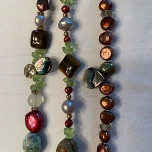 Three strand beaded necklace & earrings
